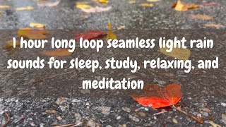 1 hour long loop seamless light rain sounds for sleep, study, relaxing, and meditation