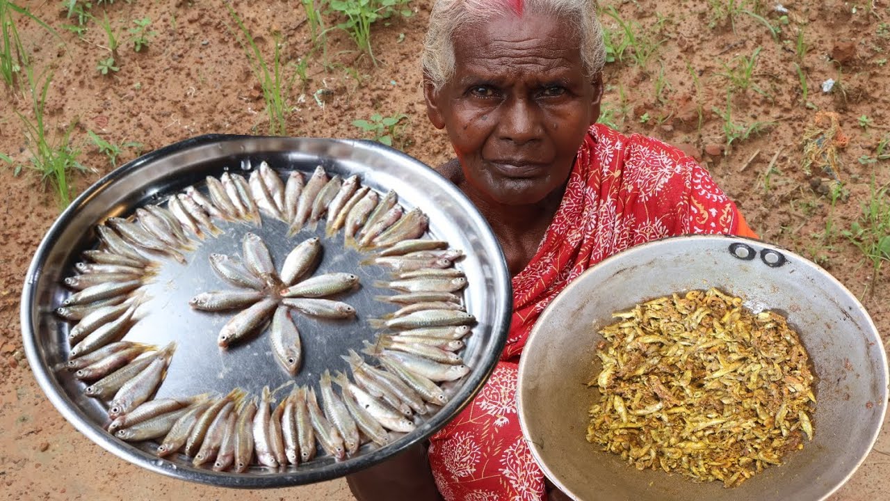 ⁣SMALL FISH RECIPE  With kochur loti | Grandma cooking small Fish #tribecooking #villagecooking