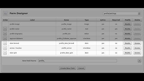 form designer profile fields