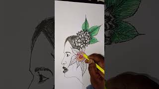 how to draw buetifull girl with 💐| drawing time laps #art #shorts