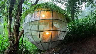 SOLO CAMPING HEAVY RAIN‼ BUILD A BALL SHELTER WITH PLASTIC WRAP