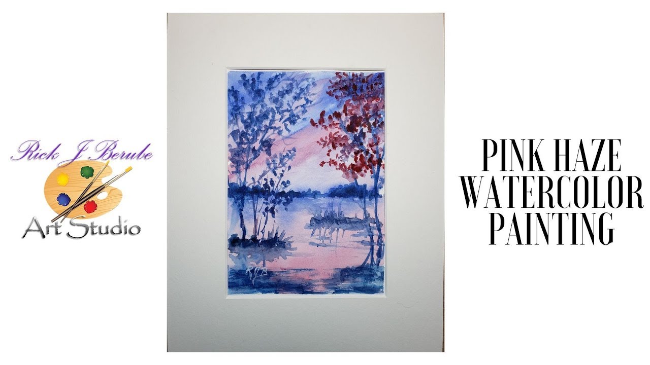 Pink Haze Landscape Watercolor Painting