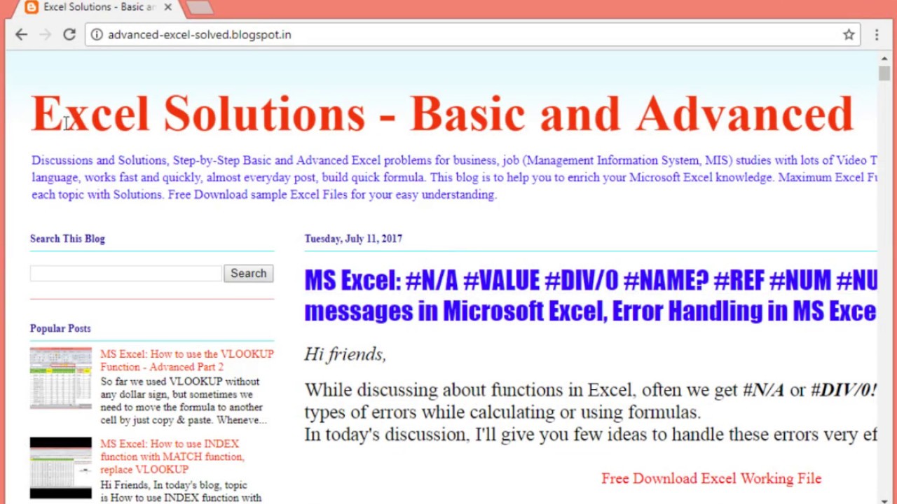 N A Value Div 0 Name Ref Num Null Error Messages In Microsoft Excel Error Handling In Ms Excel Excel Solutions Basic And Advanced