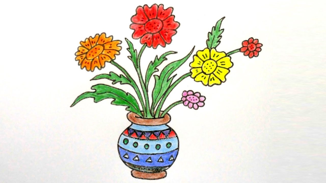 How To Draw A Flower Vase Step By Step Easy