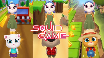 talking tom gold run and squid game angela Running away from death😅😥