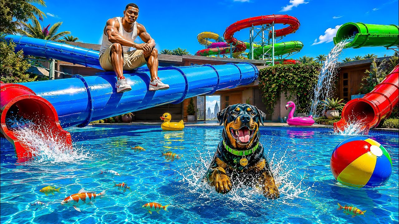Franklin Bought The World’s Biggest Water Slide Park in GTA 5 Telugu | Dhanu Dino