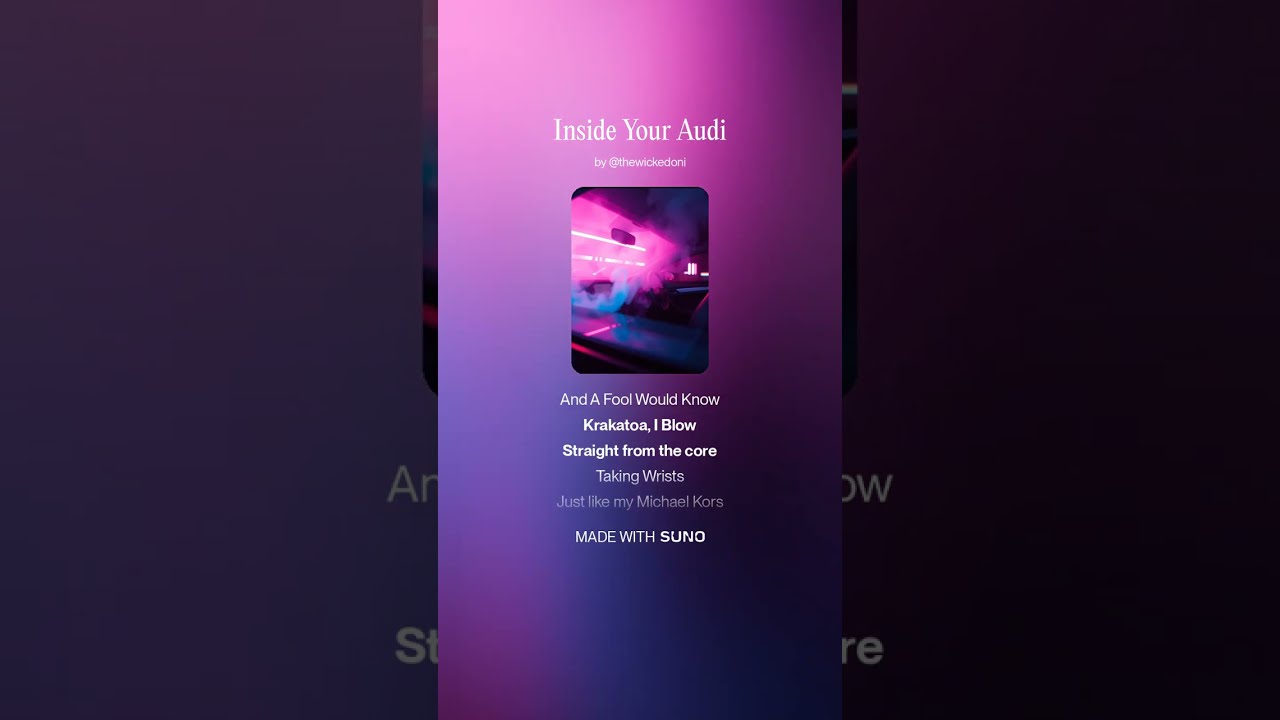 Watch Daniel Harmon - Inside Your Audi (feat. Suno A.I.) on YouTube Watch Daniel Harmon - Inside Your Audi (feat. Suno A.I.) on YouTube