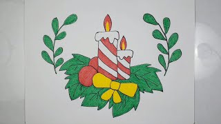 儿童简笔画 - 圣诞节 / Christmas / 圣诞蜡烛 / 每天一幅简笔画166 / 零基础学画画 / Painting and coloring - Merry Christmas
