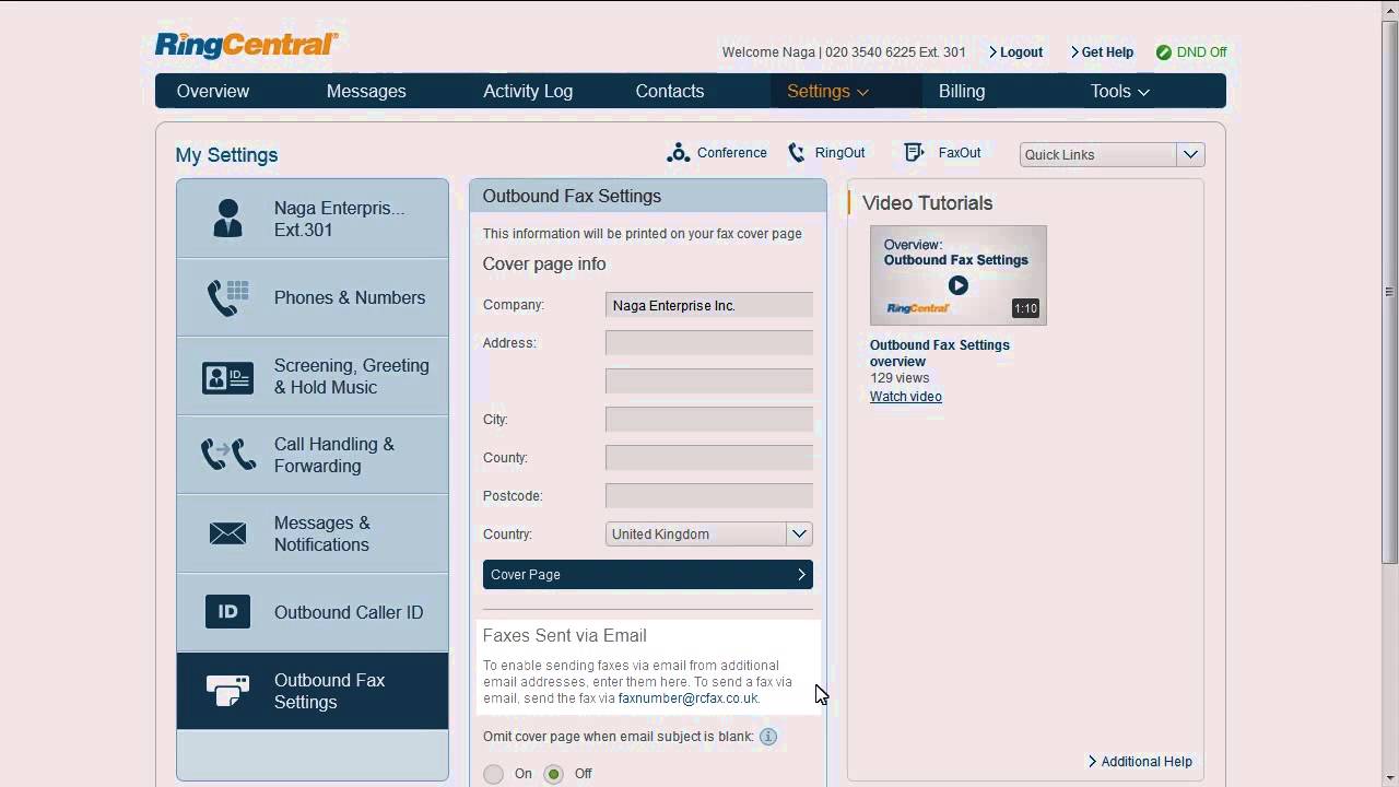 RingCentral Outbound Fax Settings Overview YouTube