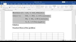 Linear programming Simplex Method