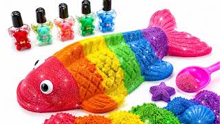 Satisfying Video | How To Make Rainbow Fish With Kinetic Sand & Nail Polish Cutting ASMR |