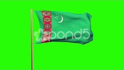 Turkmenistan Flag With Cloud Waving In The Wind. Green Screen, Alpha Matte