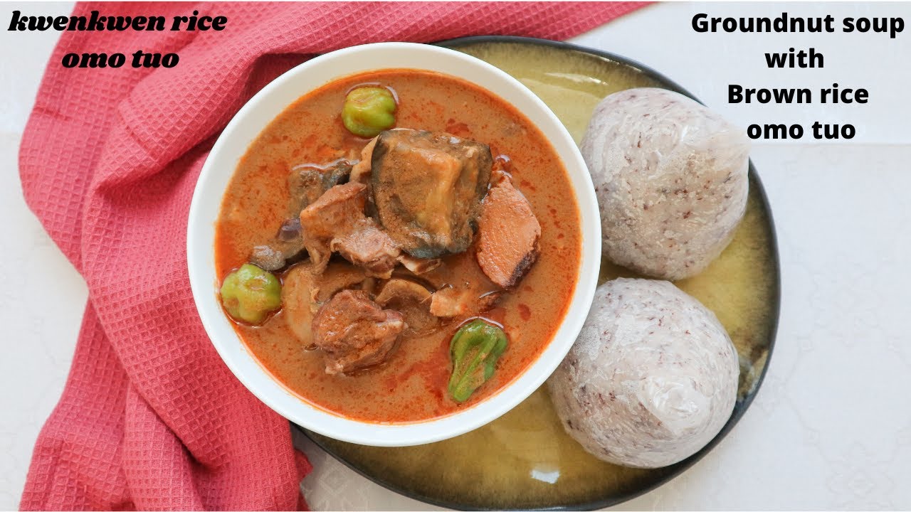 Groundnut / Peanut butter soup and Kwekwen Rice Omo Tuo my way