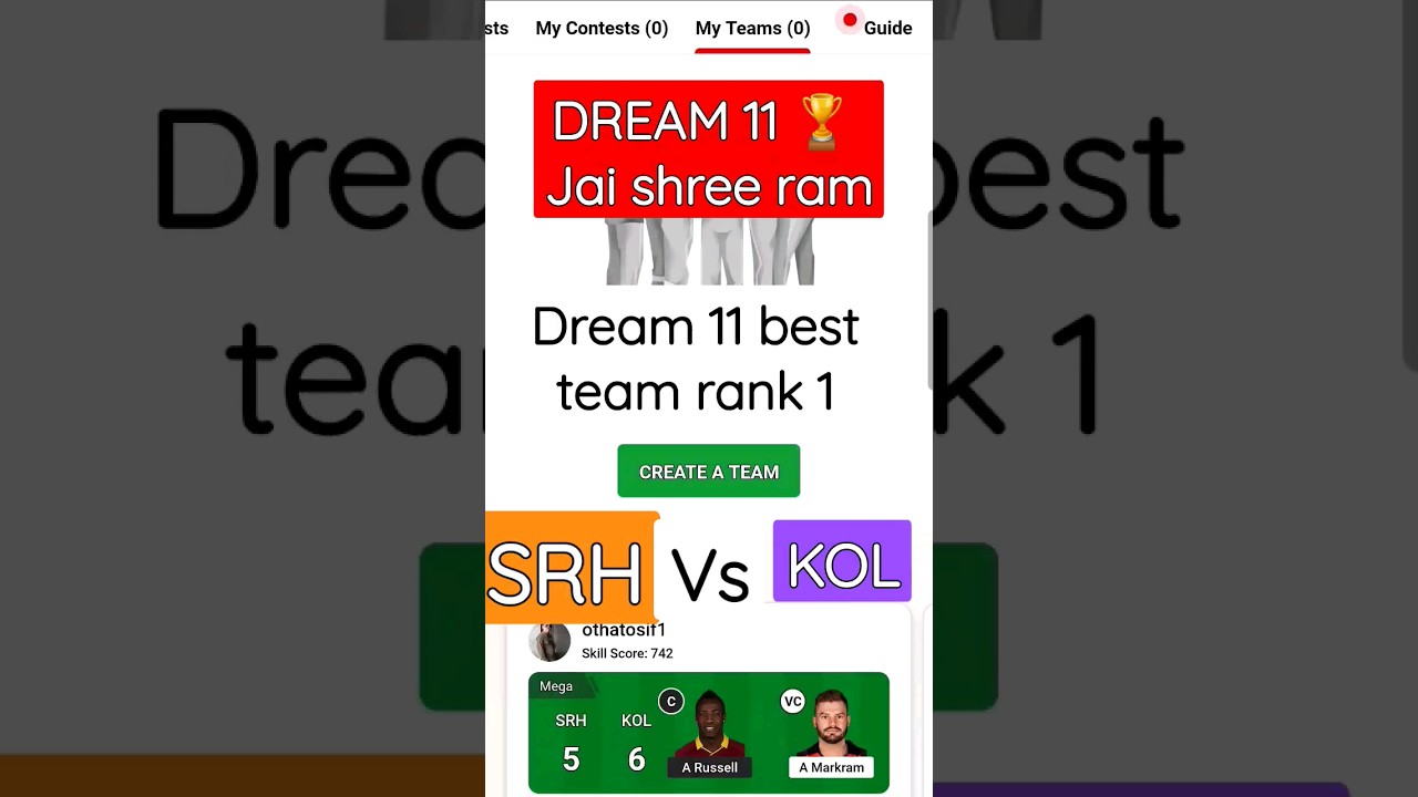 SRH VS KOL DREAM 11PREDICTION BEST TEAM KOL VS SRH HYDERBAD VS KOLKATA  DREAM 11