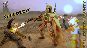Speededit with GIMP - Collected bounty; background replacement, blaster effects and added Objects
