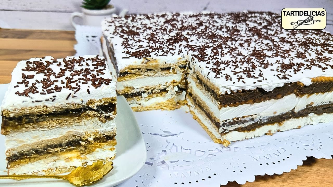 👵TARTA de GALLETAS y CREMA PASTELERA de CAFÉ de la ABUELA CASERA, la de Toda la Vida! ❌Sin Horno❗