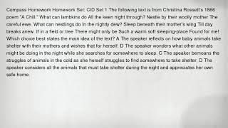 Compass Homework Homework Set: CID Set 1 The following text is from Christina Rossett's 1866 poem "A screenshot 5