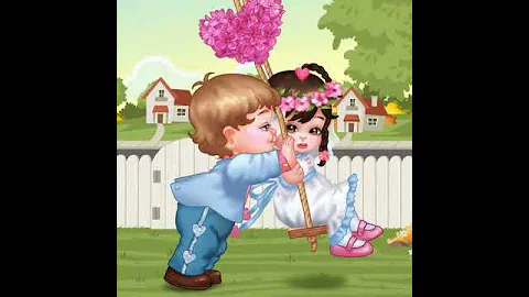 Sweet Little Boy & Girl Swinging On A Beautiful Sp...