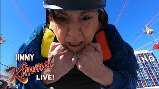 Jimmy Kimmel Takes Aunt Chippy, Guillermo & Cousin Sal ZipLining