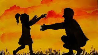 Fathers Day painting || Poster colour || Sunset || Easy Drawing