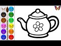Как нарисовать чайник /  мультик раскраска посуда для детей / Раскраски Малышам