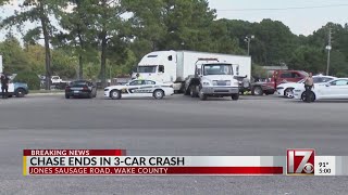 Chase ends in 3-car crash in Wake County