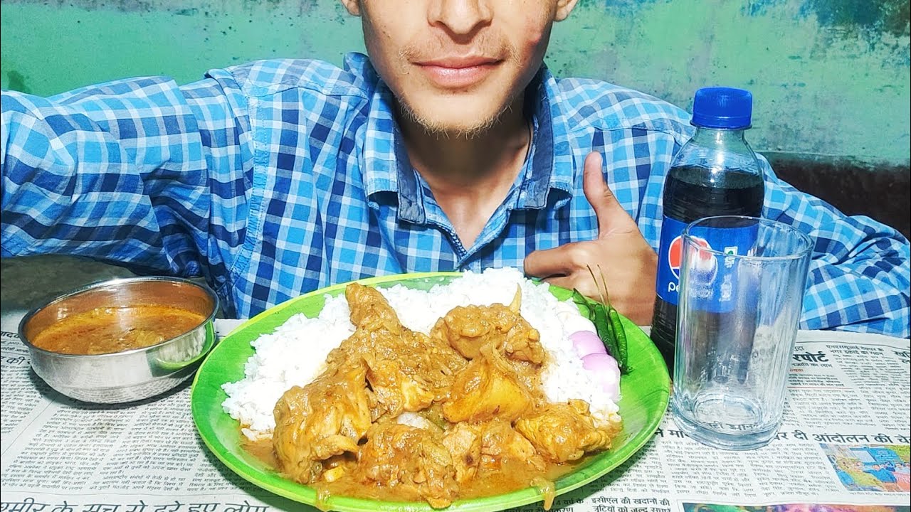 Eating Spicy Chicken ππ Carry Rice Extra Gravy And Salad Pepsi ...
