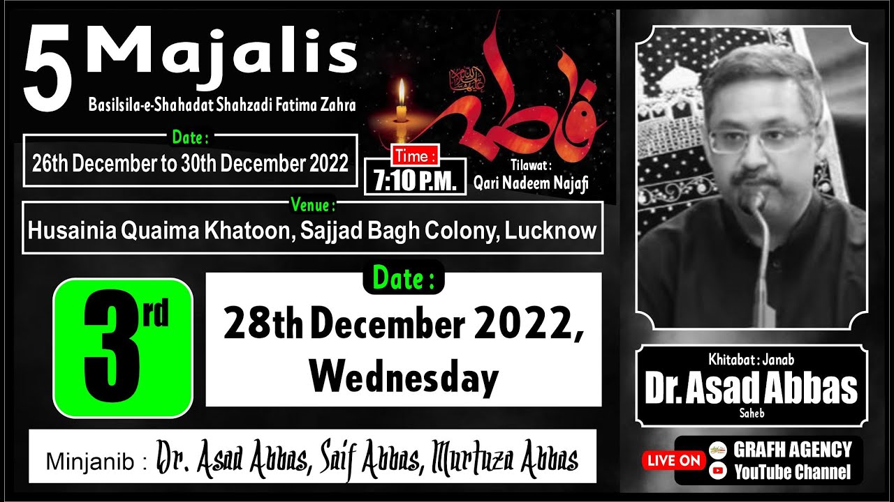 🔴 Live 5 Majalis | Janab Dr. Asad Abbas | Shahadat Fatima Zahra s.a ...