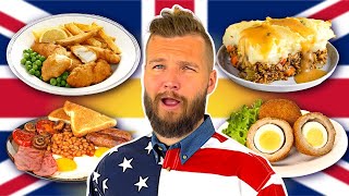 AMERICANS Try BRITISH FOOD For The First Time!