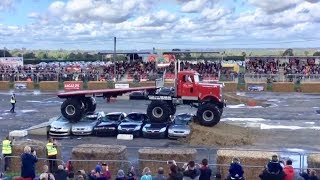 Big Pete & trailer car crushing