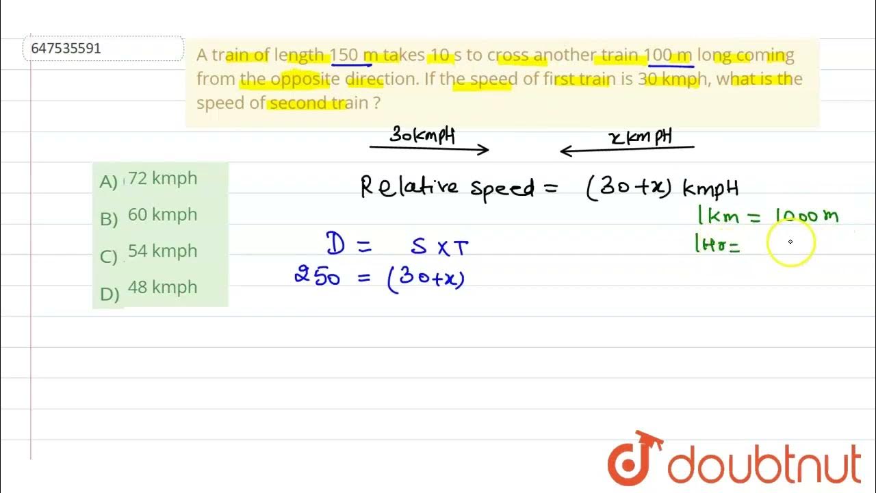 A train of length 150 m takes 10 s to cross another train 100 m long