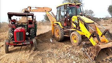 Jcb 3dx Xpert Backhoe Loader Machine Loading Mud in Trolley Massey 1035, Eicher 380 Tractor । JCB
