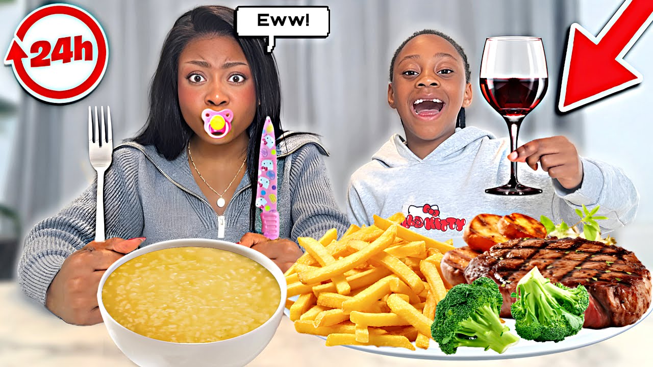 SWiTCHiNG DIETS with a 6 YEAR OLD for 24 HRS!😱