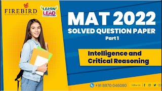 MAT 2022 QUESTION PAPER | INTELLIGENCE & CRITICAL REASONING | Part 1 #mat2023 #febmat2023