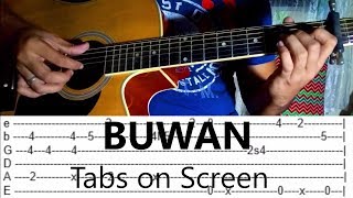 Video thumbnail of "Buwan - Juan Karlos Labajo (Fingerstyle Guitar Cover) Tabs on Screen"