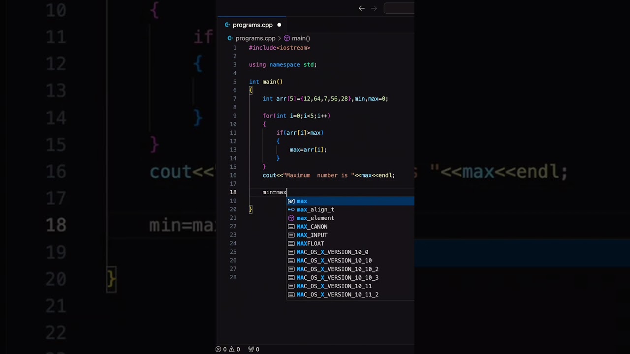 How to find maximum and minimum numbers in c++ #coding #viral #programming #programmer #youtube