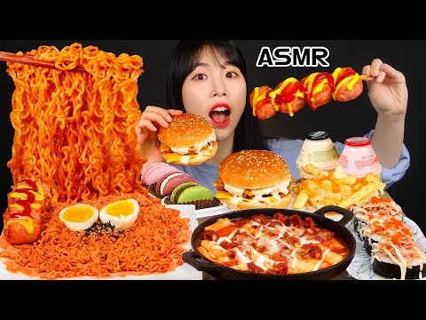ASMR MUKBANG| 편의점 직접 만든 불닭 떡볶이 양념치킨 김밥 먹방 & 레시피 FRIED CHICKEN AND Tteokbokki EATING