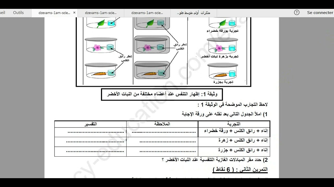 النموذج 2: اختبار الثلاثي الثاثي للمستوى الاول متوسط