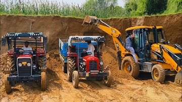 Jcb 3dx Xpert Backhoe Machine Loading Red Mud In Massey 1035&241 Tractors | Jcb Tractors Cartoons