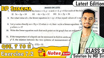 Ex 7.2 Q7 to Q11 | RD Sharma Class 9 | Chapter 7 Linear Equations | MD Sir 9