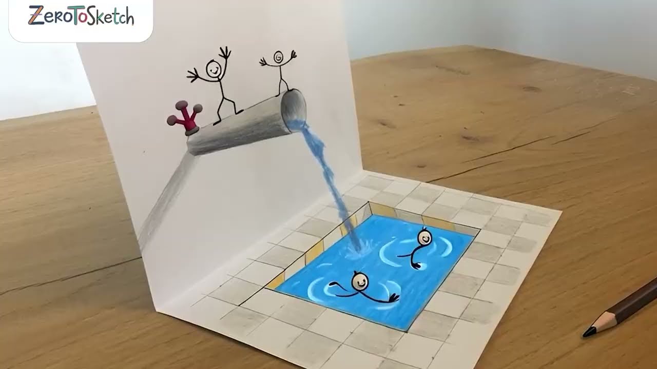 3D Pool Drawing Illusion on Paper | Easy Pencil Art