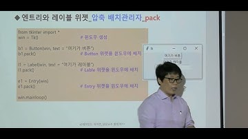 버튼 / 엔트리 / 레이블 / 배치 관리자 / tkinter / GUI / 기초 파이썬 / 황성태
