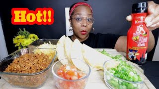 FIRST TIME TRYING 2X NUCLEAR SPICY HOMEMADE TACOS MUKBANG