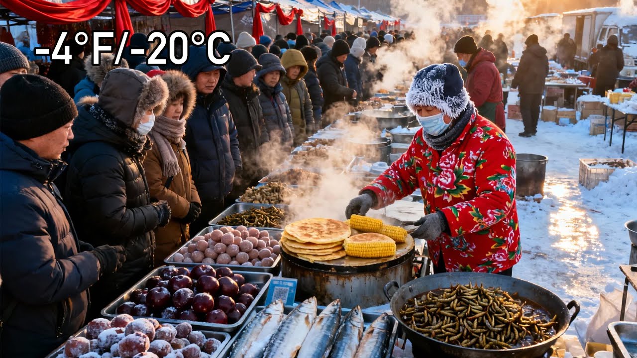 Sub-Zero Thrills in -4°F/-20℃ Cold: Uncovering Zaohua Market's Chinese Delights