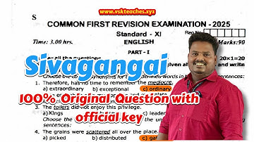 11th English First Revision 2025 Original Question Paper with Official Answer Key Sivagangai