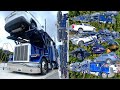 Ez loader  80ft car hauler  unloading 9 new cars 