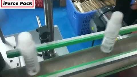 Cosmetic spray bottle automatic label positioning labeling machine testing video label applicator