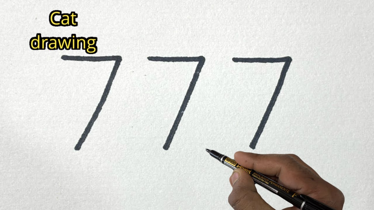 How to Draw a Cute Cat Using Number 77 Amazing Number Art