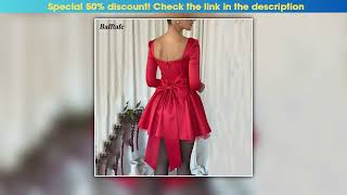 Bafftafe A Line Red Satin Mini Prom Dresses Long Sleeves Bow Back Customized Formal Homecoming