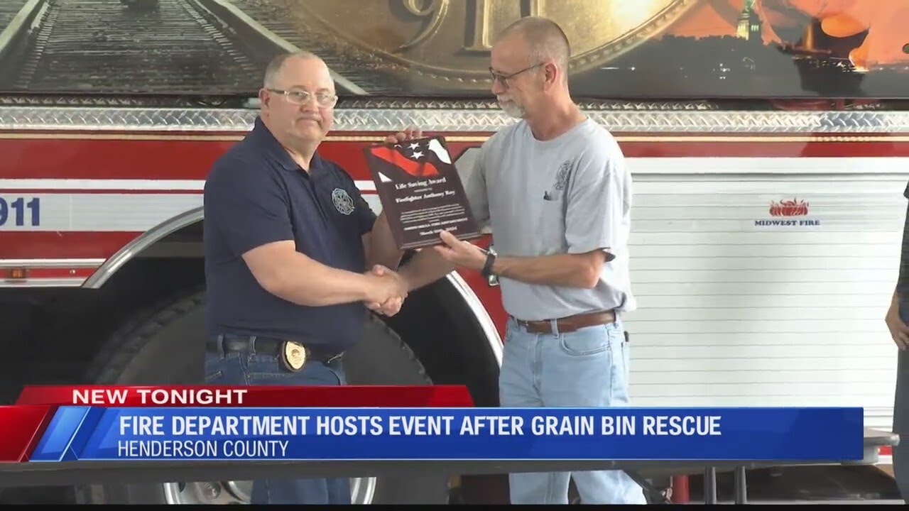 Fire department hosts "thank you" event after grain bin rescue - YouTube